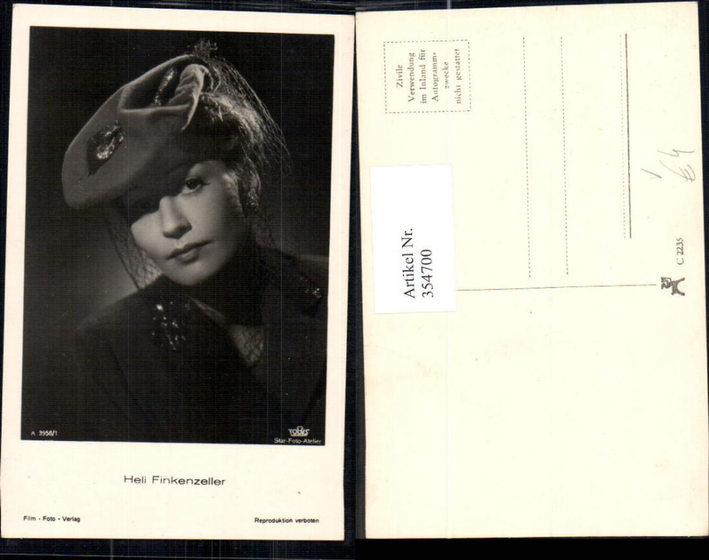 354700,Schauspielerin Heli Finkenzeller pub Film Foto Verlag A 3958/1