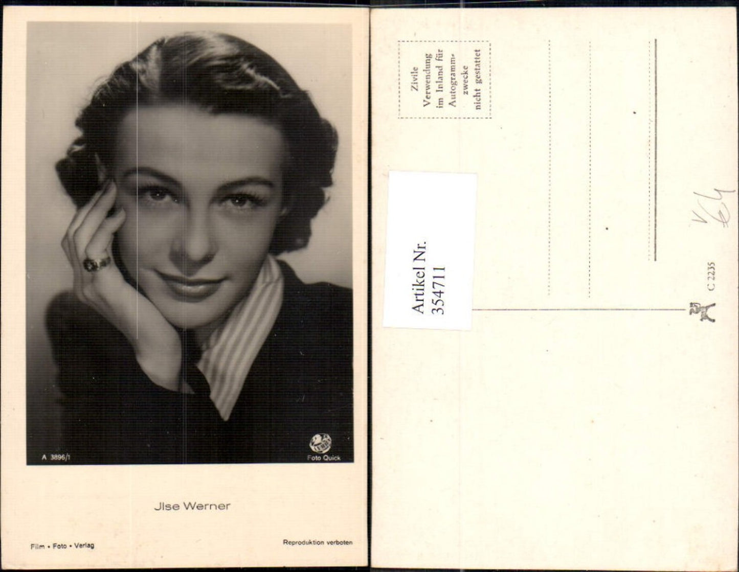354711,Schauspielerin Ilse Werner pub Film Foto Verlag A 3896/1