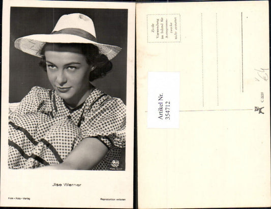 354712,Schauspielerin Ilse Werner Hut pub Film Foto Verlag A 3896/2