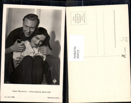 354715,Schauspieler Carl Raddatz Hannelore Schroth pub Film Foto Verlag A 3954/1