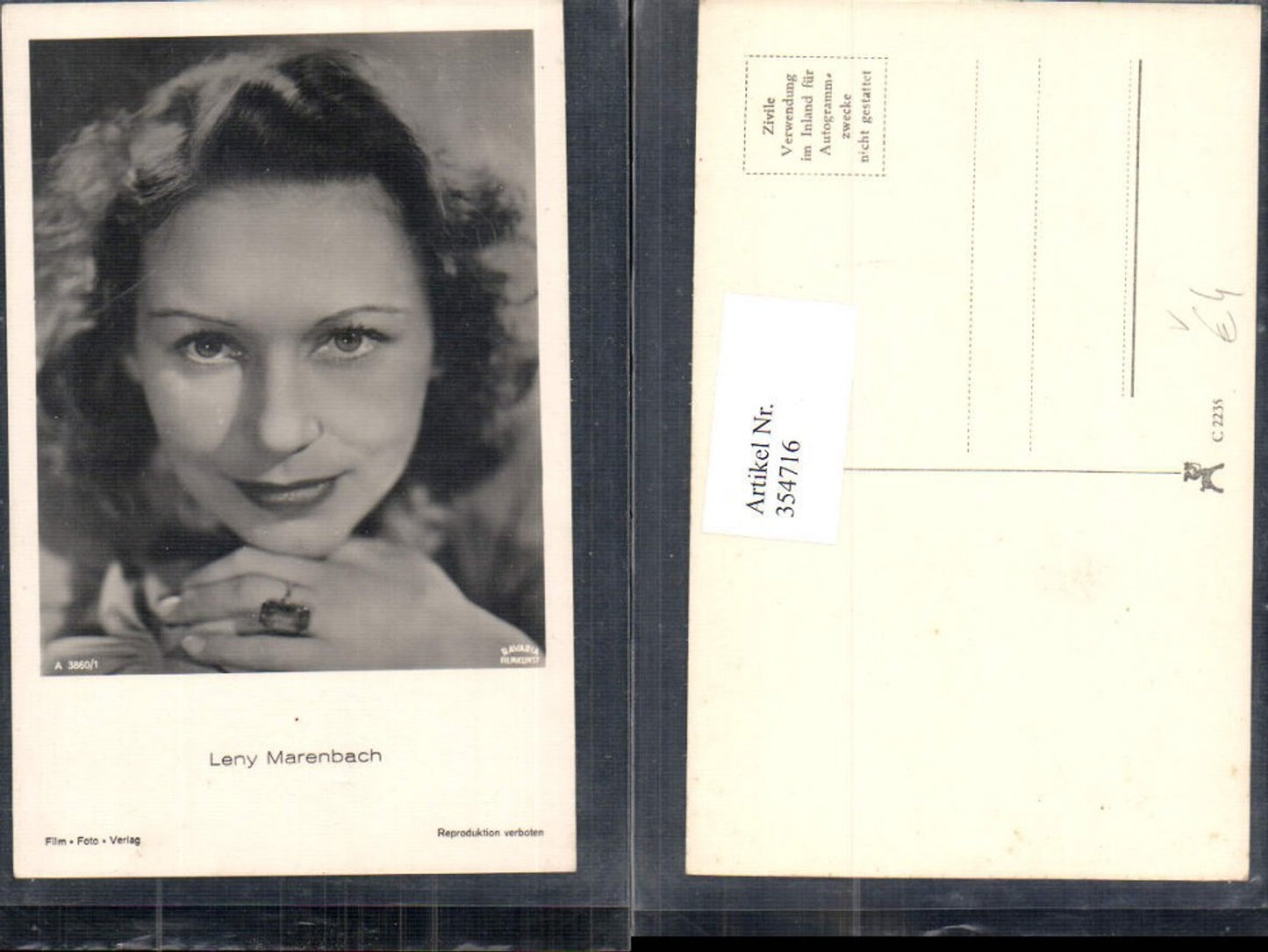 354716,Schauspielerin Leny Marenbach pub Film Foto Verlag A 3860/1