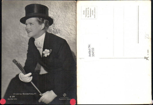 354722,Schauspielerin Kristina Söderbaum Hut Zylinderhut pub Film Foto Verlag G 225
