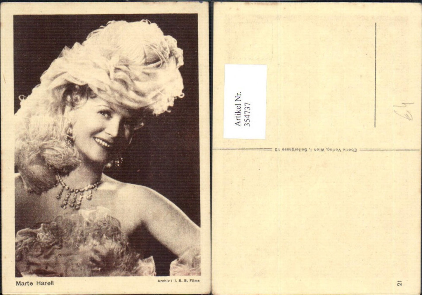 354737,Schauspielerin Marte Harell Hut Hutmode