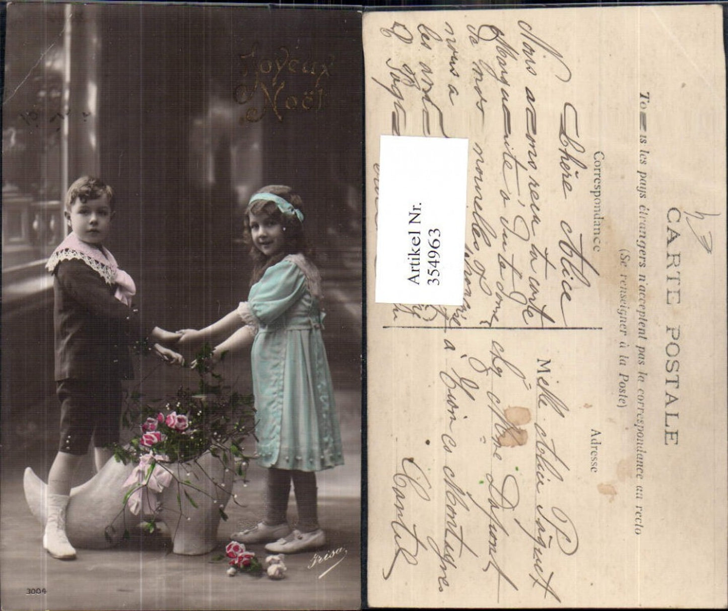 354963,Kinder in Uniform Bub Junge i. Matrosenanzug Mädchen Kleid Schuh m. Rosen Misteln