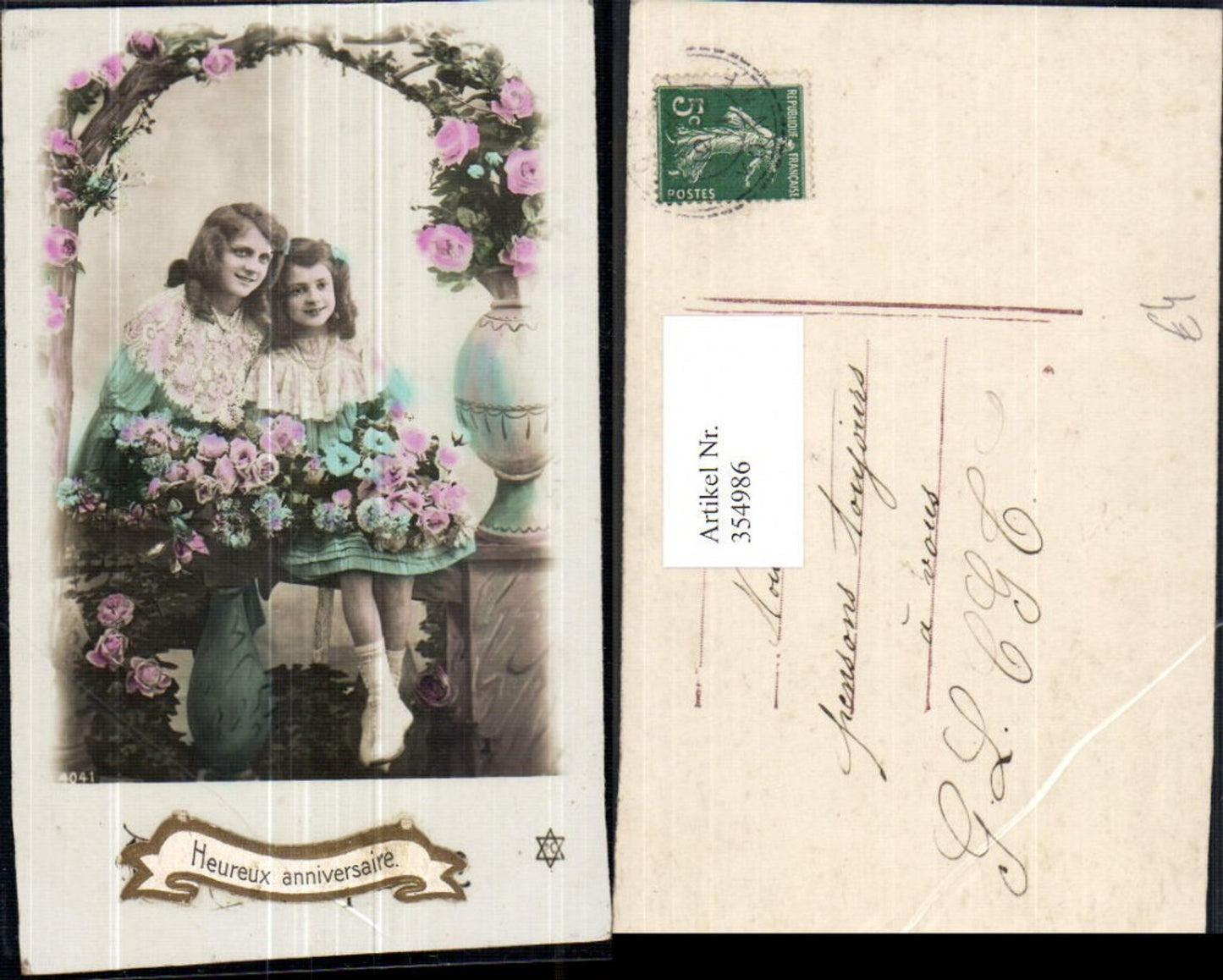 354986,Kind Kinder Mädchen Kleider Haarschleifen Blumen Rosen Heureux anniversaire