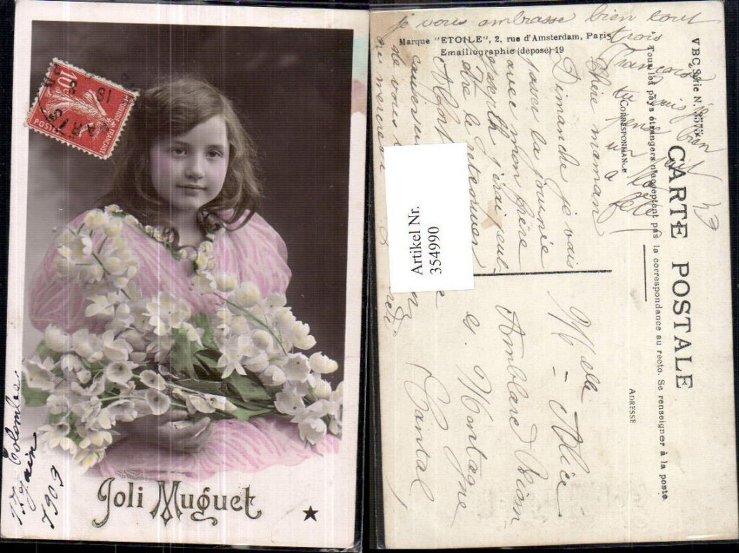 354990,Kind Mädchen Blumen Strauß Joli Muguet