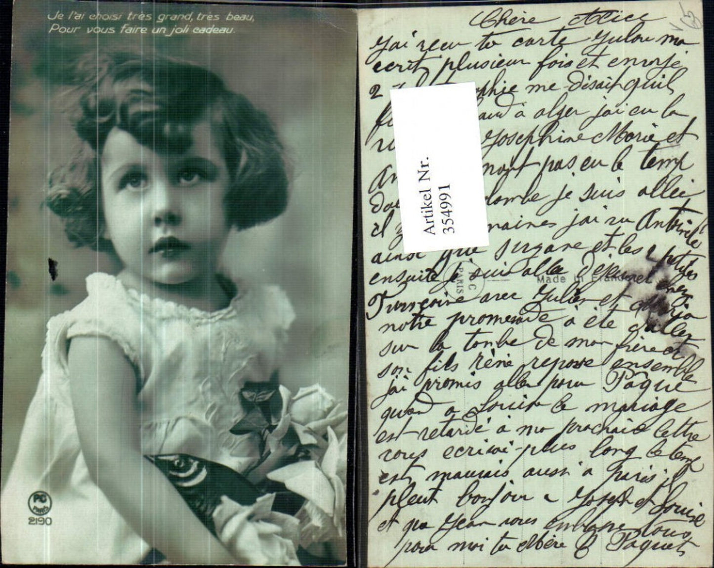 354991,Kind Mädchen m. Fisch Rose Blume pub P. C. Paris 2190