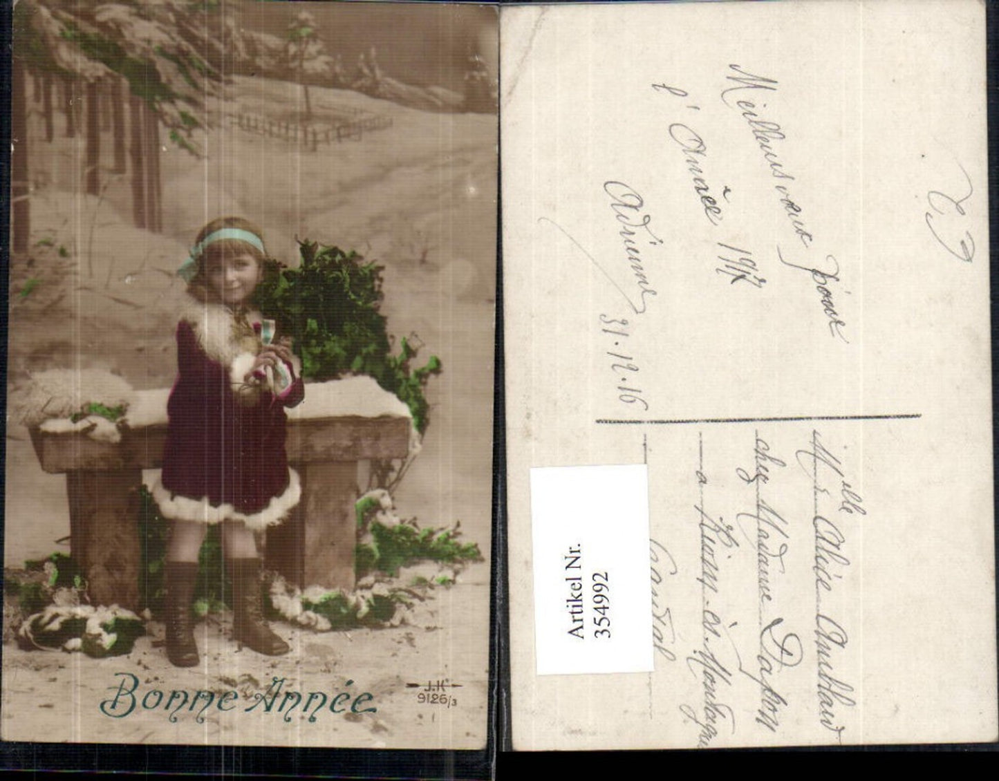 354992,Kind Mädchen i. Pelz Mantel Haarschleife Haarband Bonne Annee