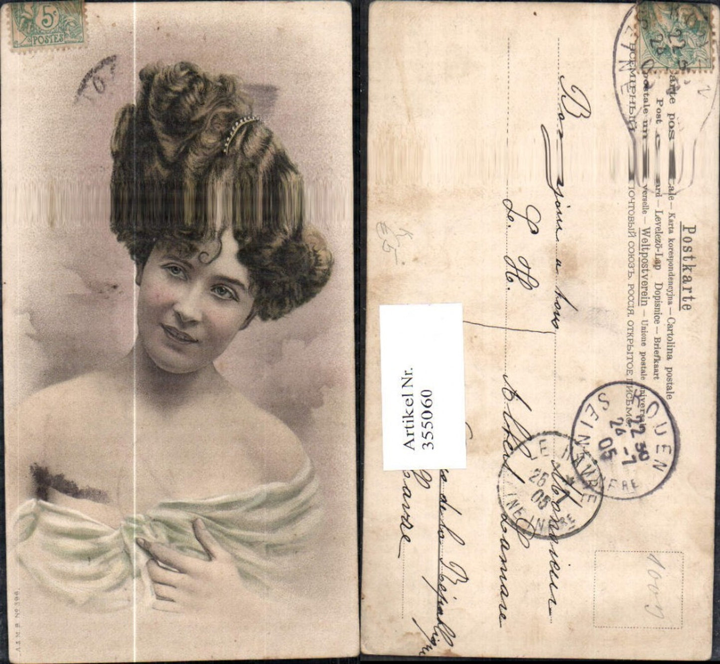 355060,Künstler Ak Frau Haarschmuck Portrait Erotik