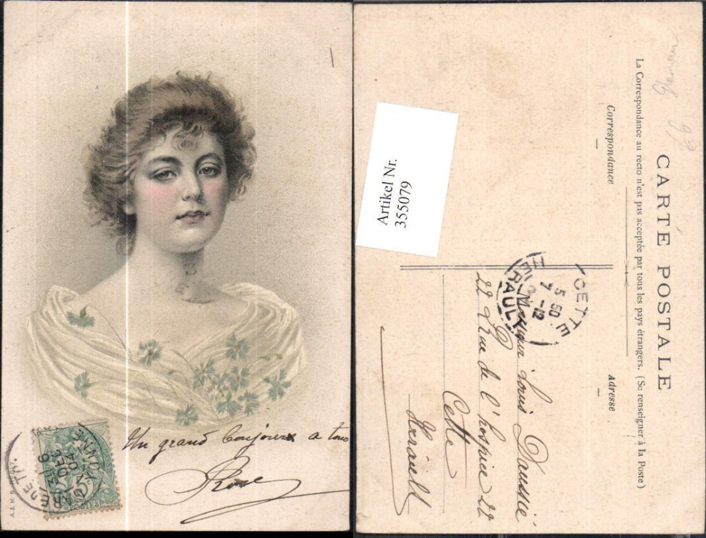 355079,Künstler Ak Frau Blumen a. Kleid Portrait Glamour