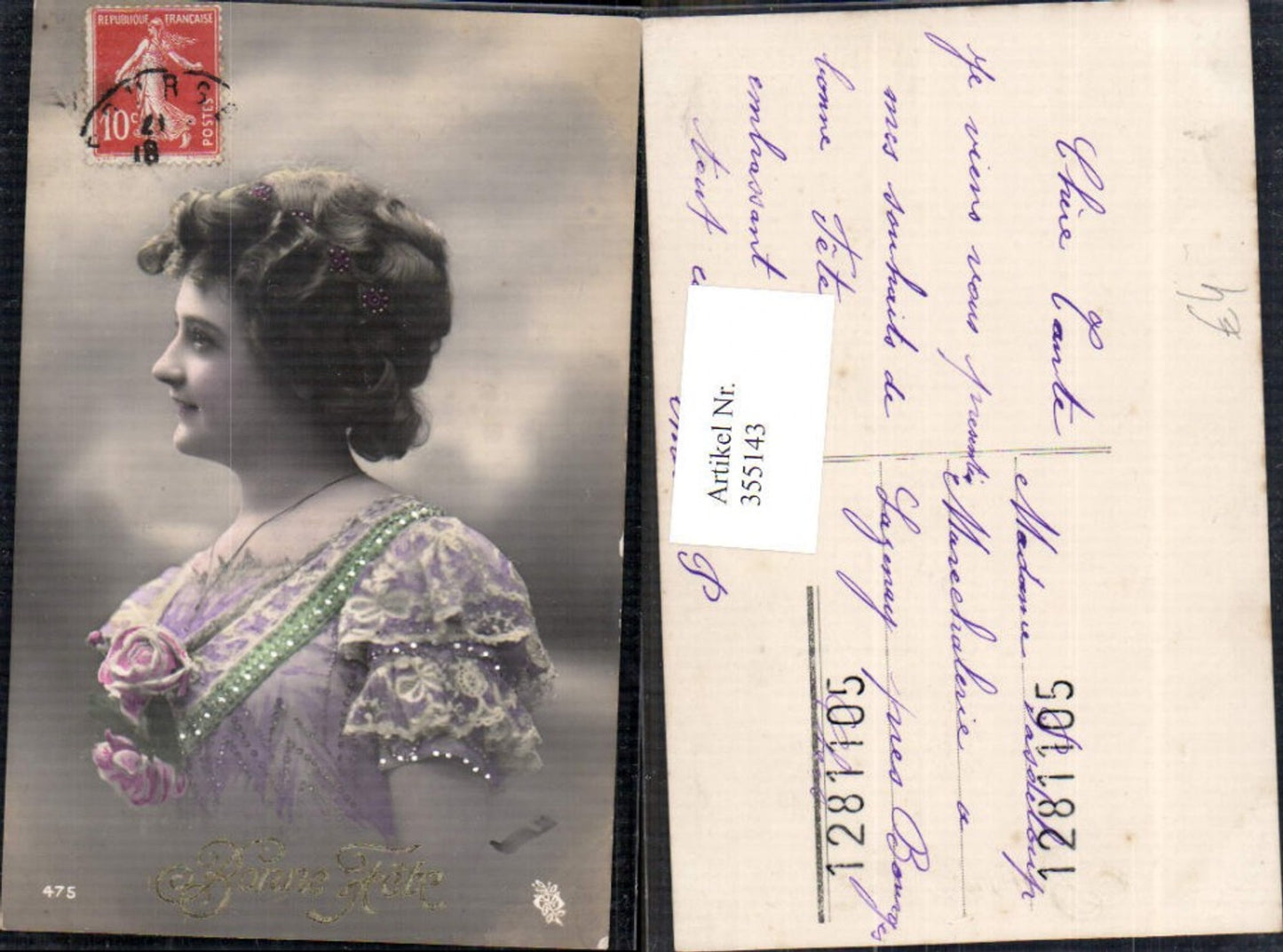 355143,Foto Ak Frau Haarschmuck Rose a. Kleid