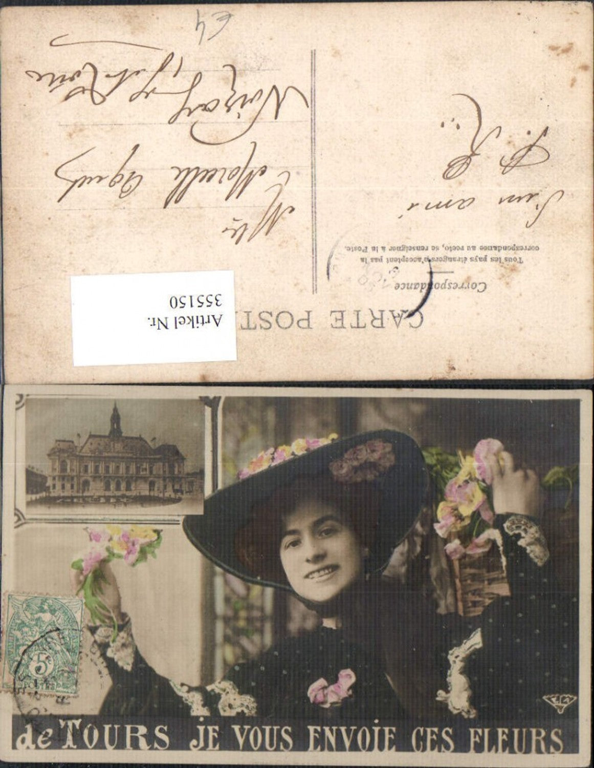 355150,Frau Hut Blumen de Tours je vous envoie ces Fleurs
