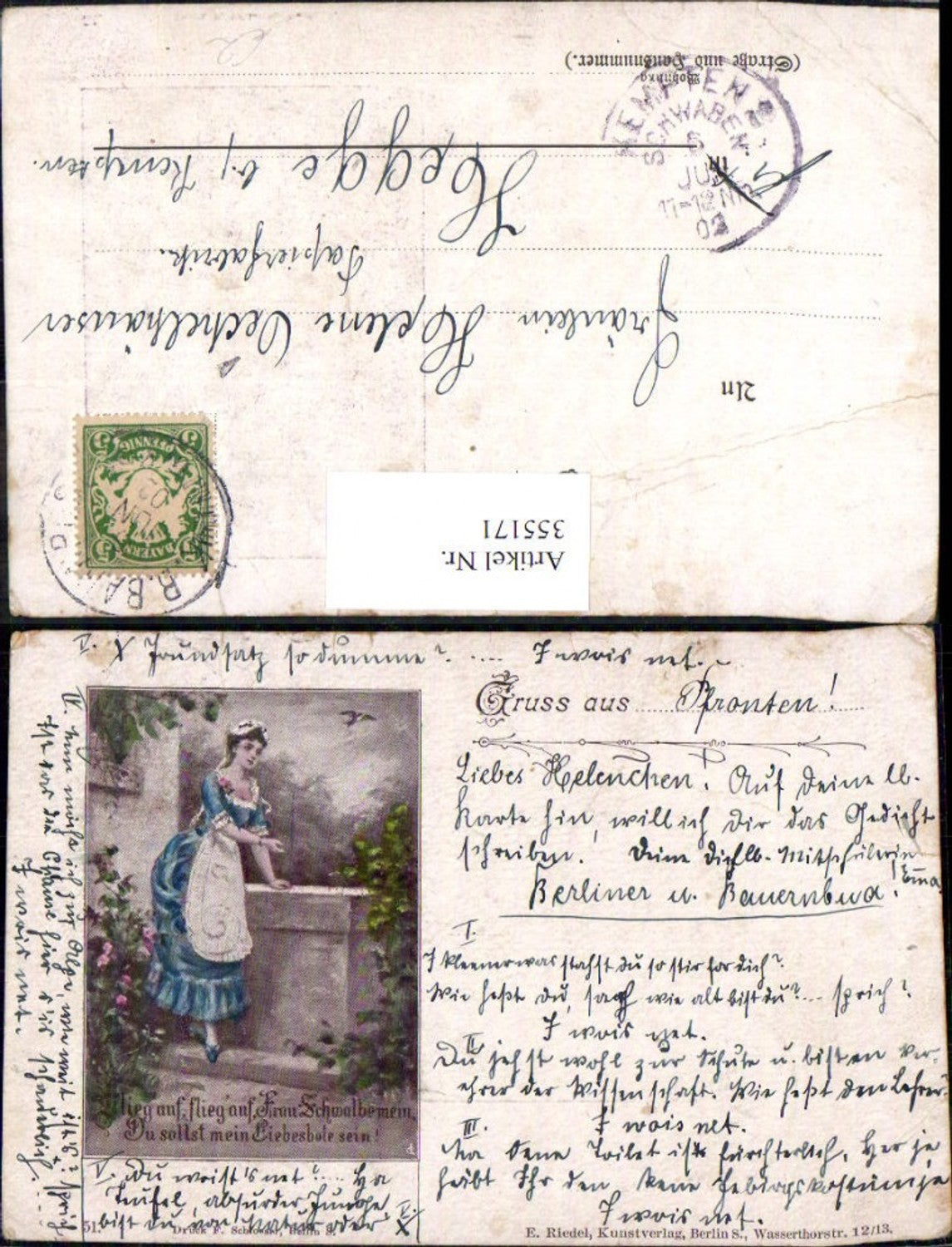 355171,Künstler Ak Frau Dienstmädchen Vogel Schwalbe Spruch Passepartout