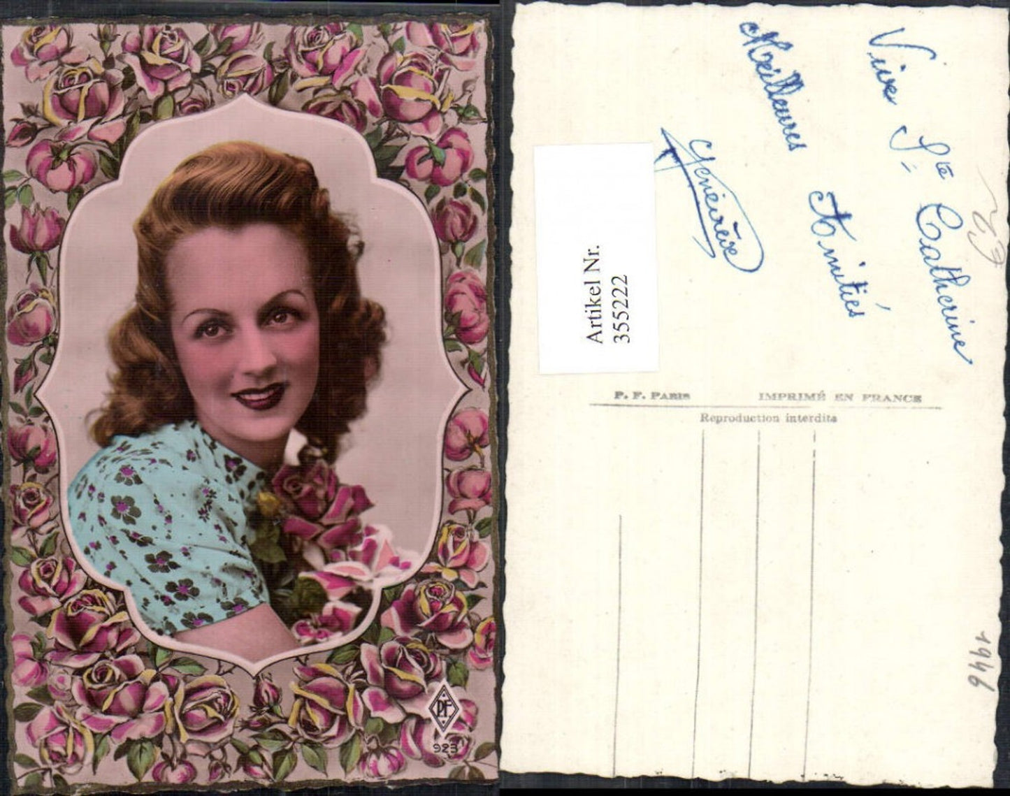 355222,Foto Ak Frau Passepartout Rosen Blumen