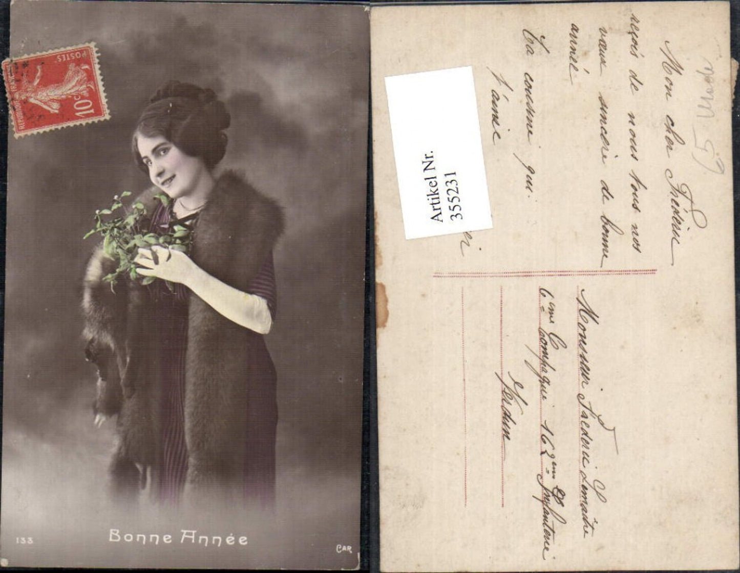 355231,Foto Ak Frau Frisur Pelz Pelzstola Pelzmode Bonne Annee
