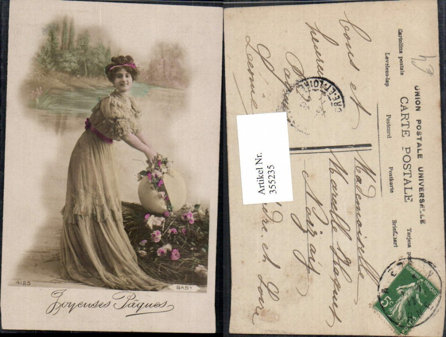 355235,Frau Kleid Haarband Osterei Ei m. Blumen gefüllt Joyeuses Paques