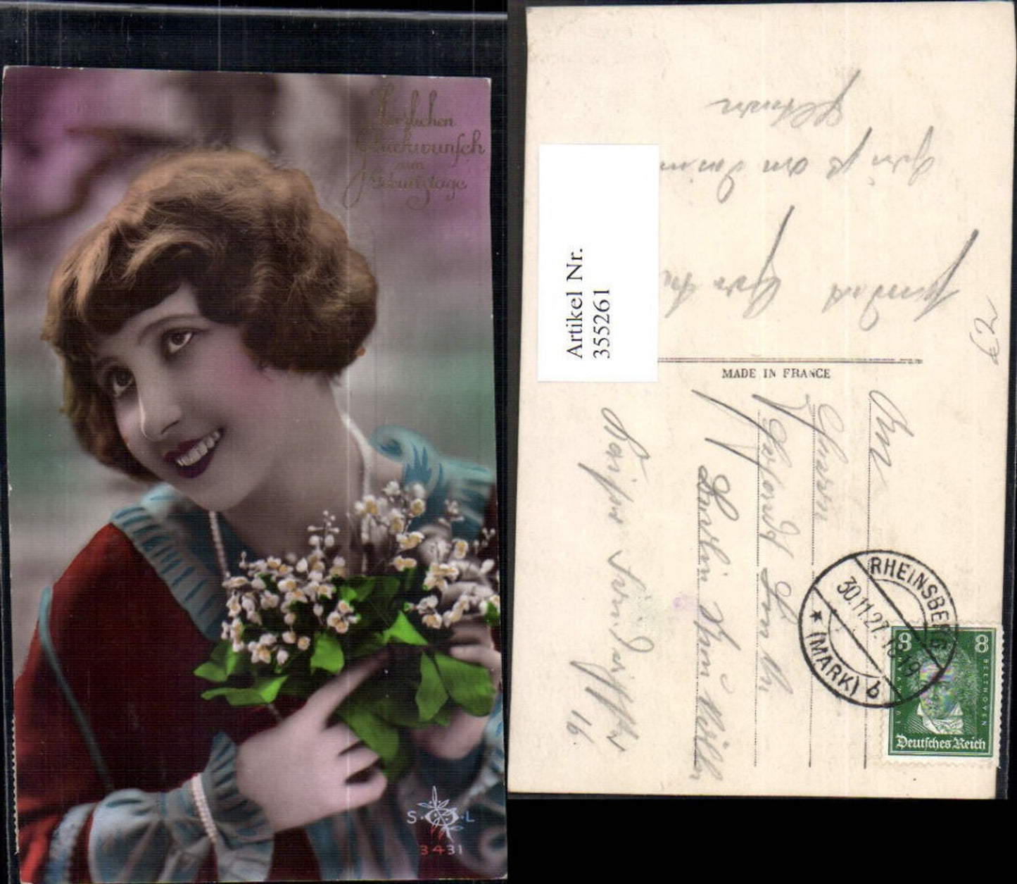 355261,Foto Ak Frau Blumen Strauß