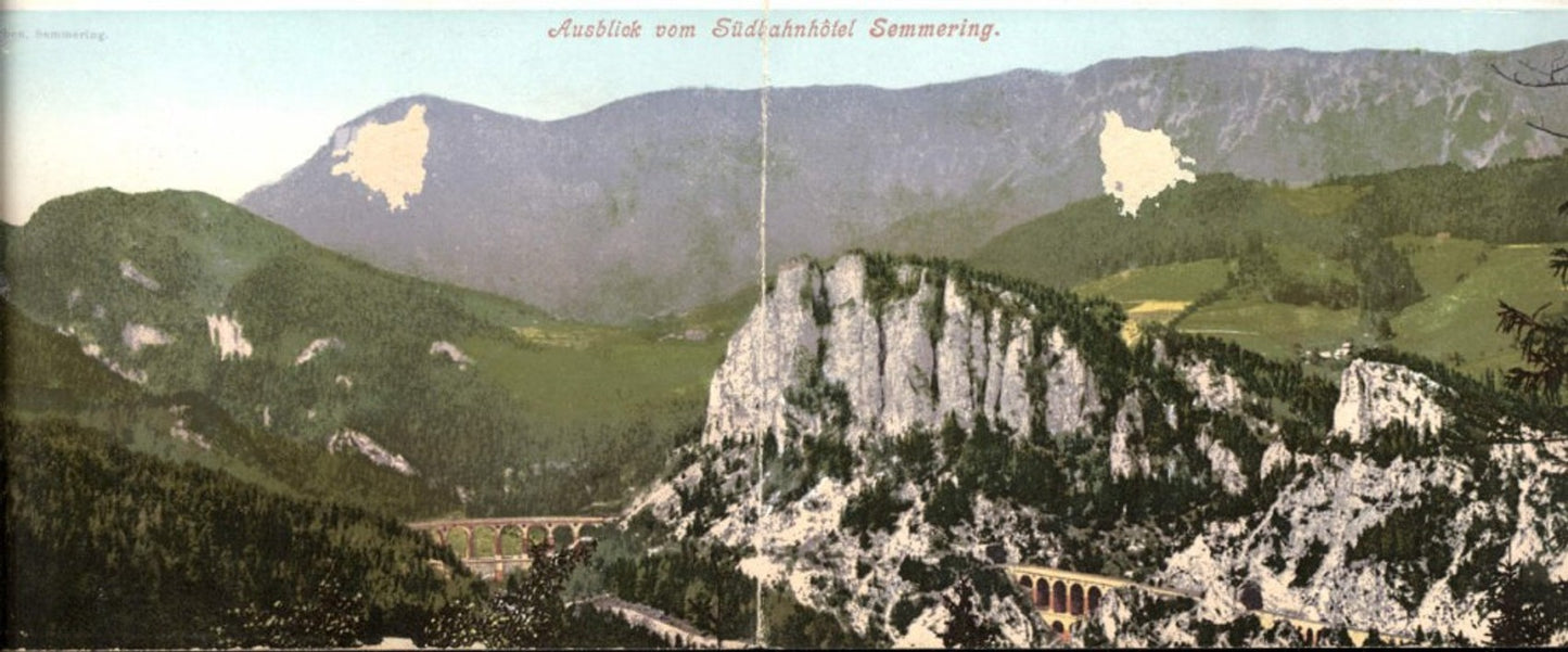 355567,Klappkarte 2 tlg. Ausblick v. Südbahnhotel Semmering