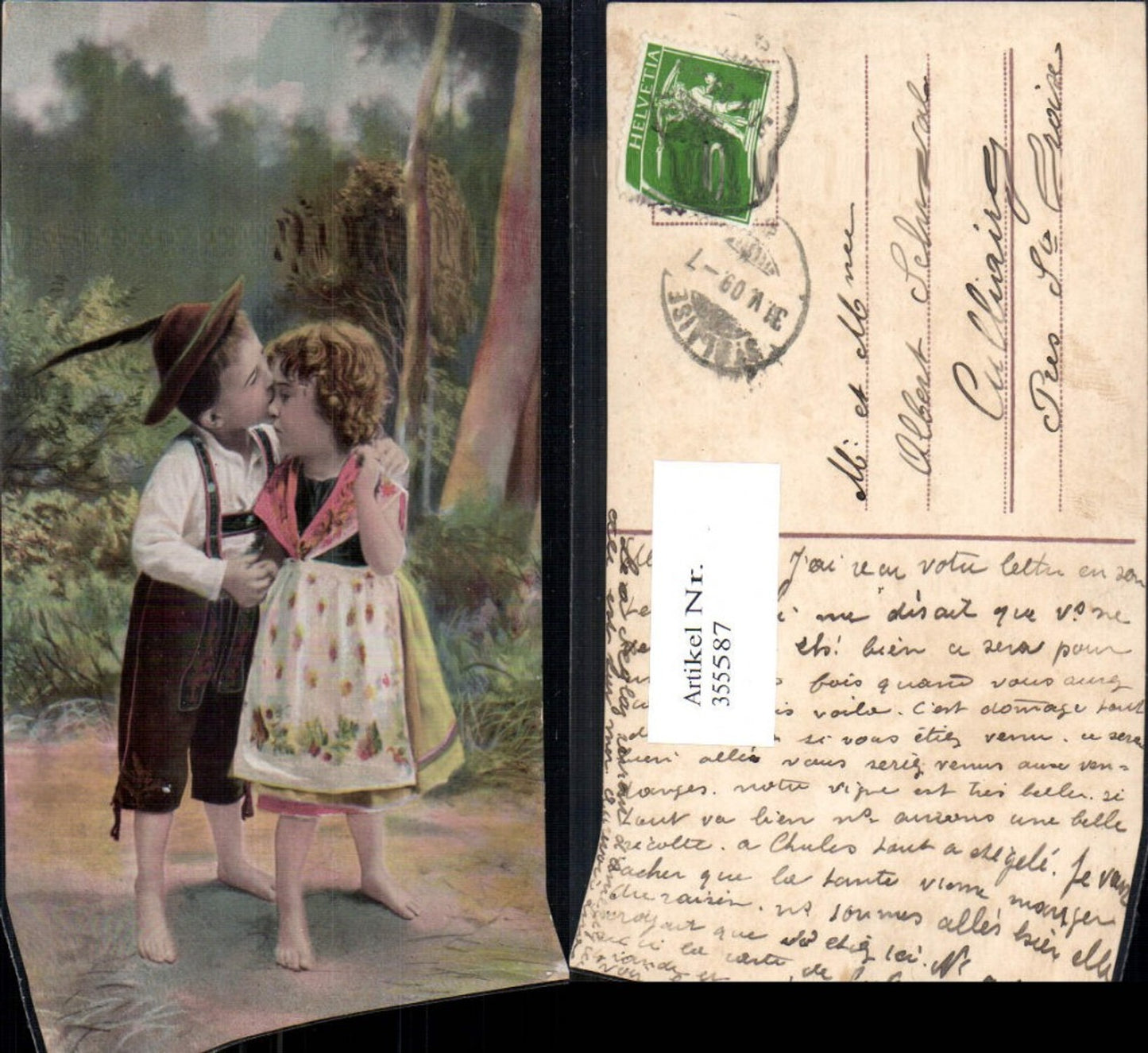 355587,Kinder Bub Junge Mädchen Tracht Federhut Hut Kuss a. Stirn
