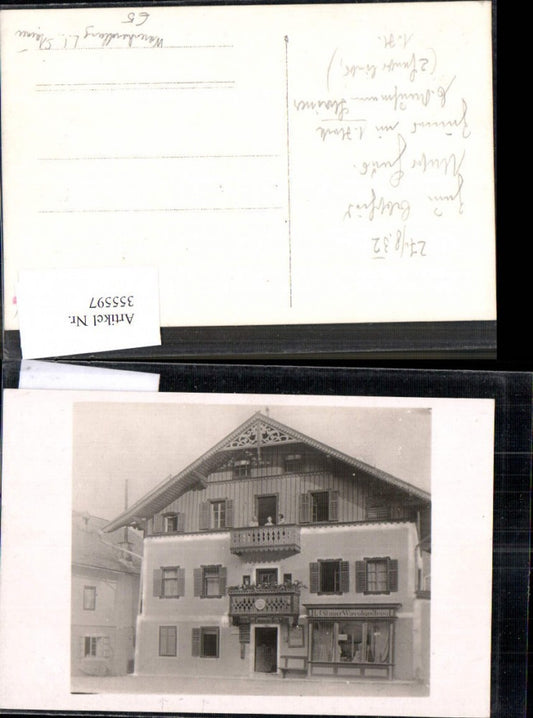 355597,Foto Ak Reklame L. I. Stainer Warenhandlung 1932 Ansicht Haus Leute a. Balkon