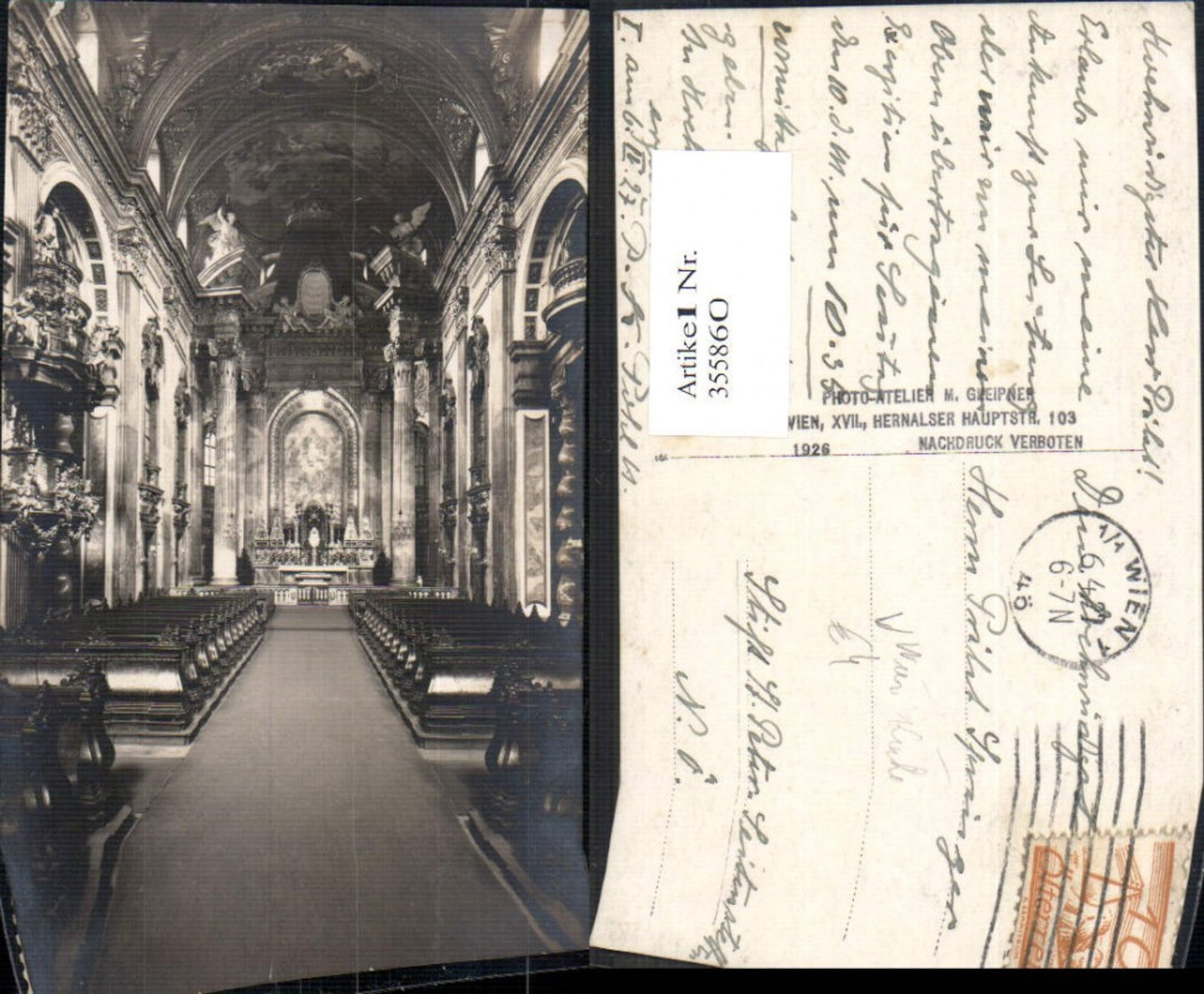 355860,Foto Ak Wien Kirche Innenansicht pub M. Greipner