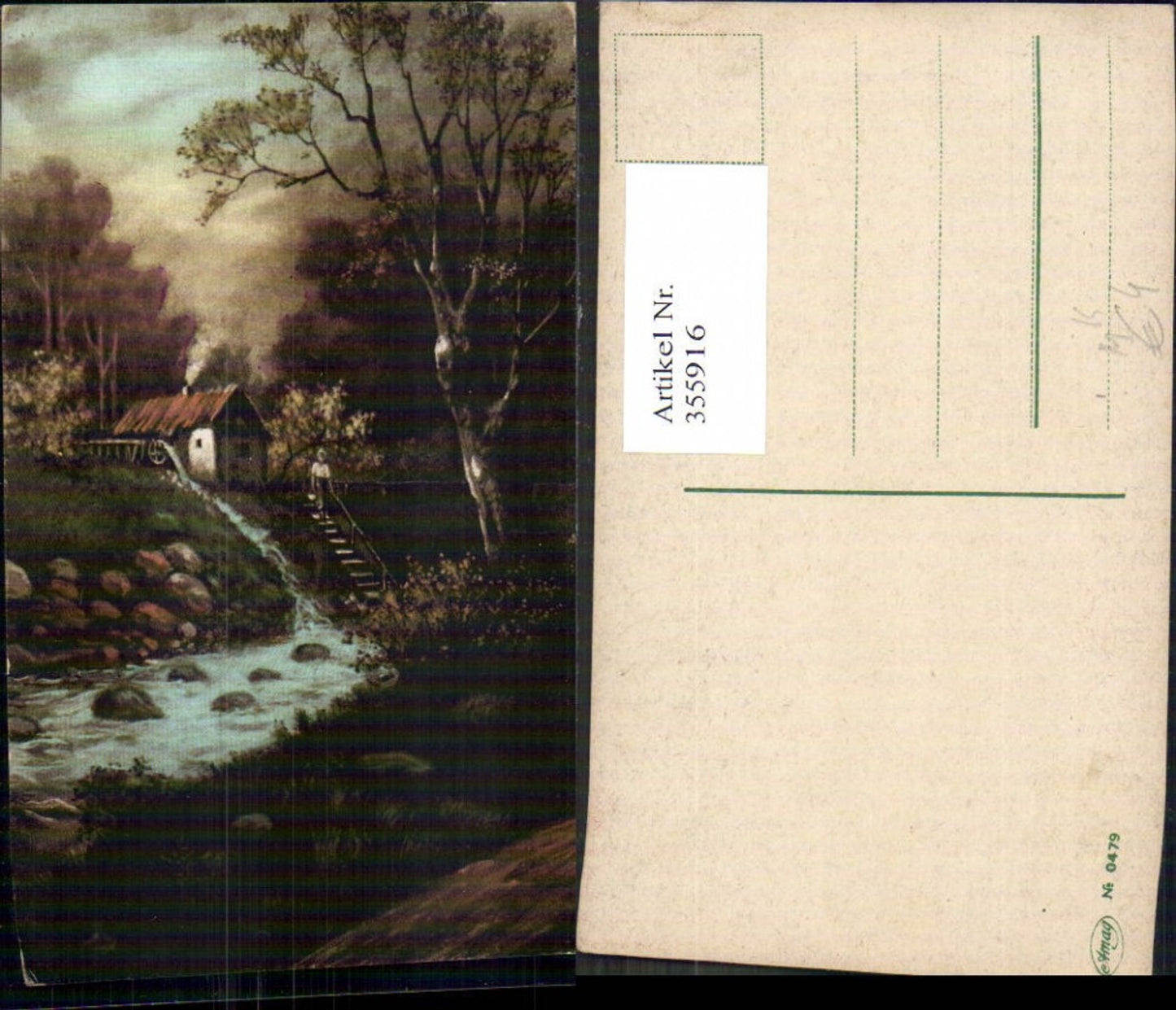 355916,Künstler Ak Wassermühle Mühle Frau a. Stiege Landschaft