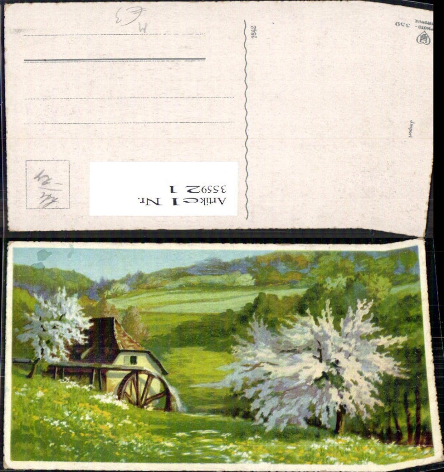 355921,Künstler Ak Wassermühle Mühle Bäume Landschaft