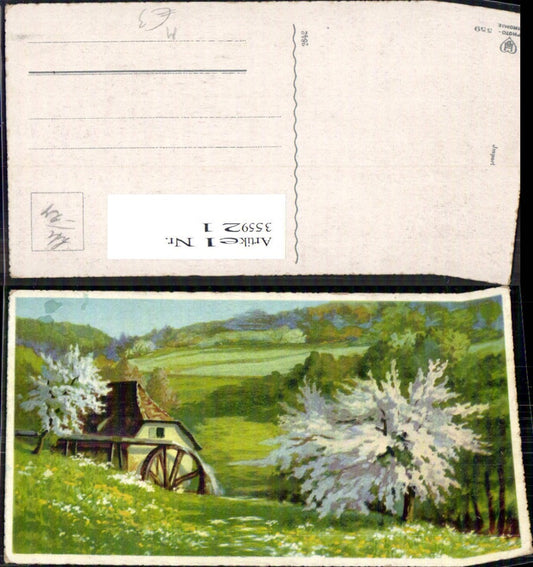 355921,Künstler Ak Wassermühle Mühle Bäume Landschaft