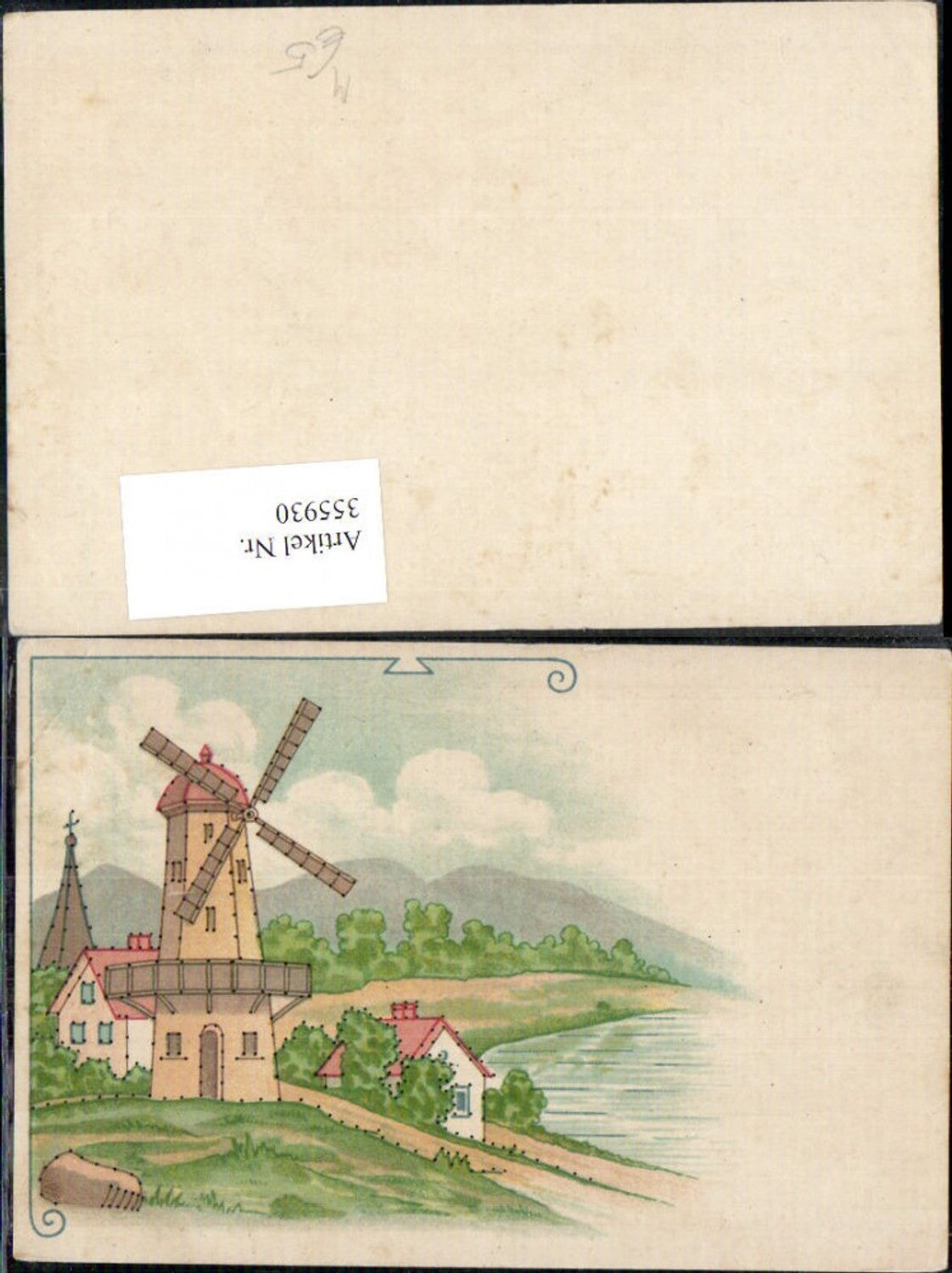 355930,Künstler Ak Windmühle Häuser Landschaft