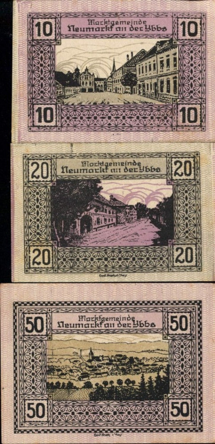 356073,3 Scheine Notgeld Neumarkt a. d. Ybbs Heller 10,20,50