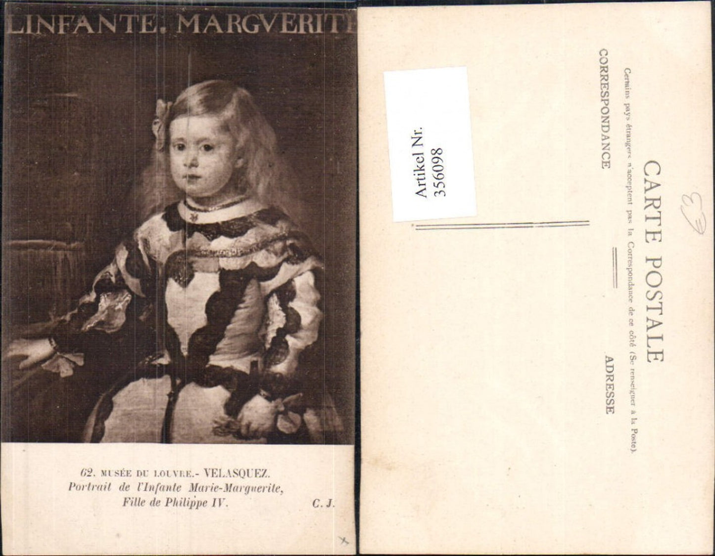 356098,Künstler Ak Velasquez Portrait de l Infante Marie-Marguerite Fille de Philippe IV Adel Monarchie