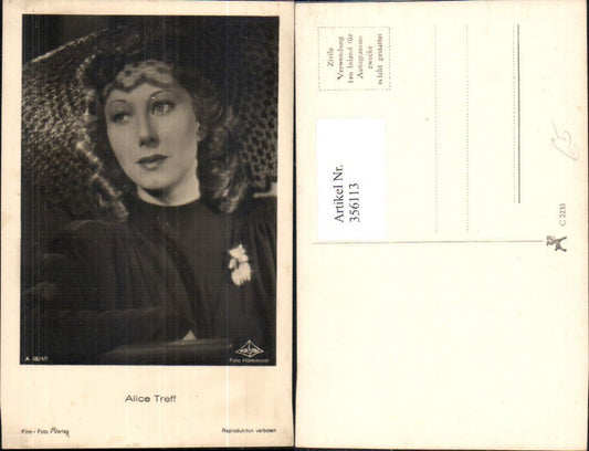 356113,Schauspielerin Alice Treff pub Film Foto Verlag A 3824/1