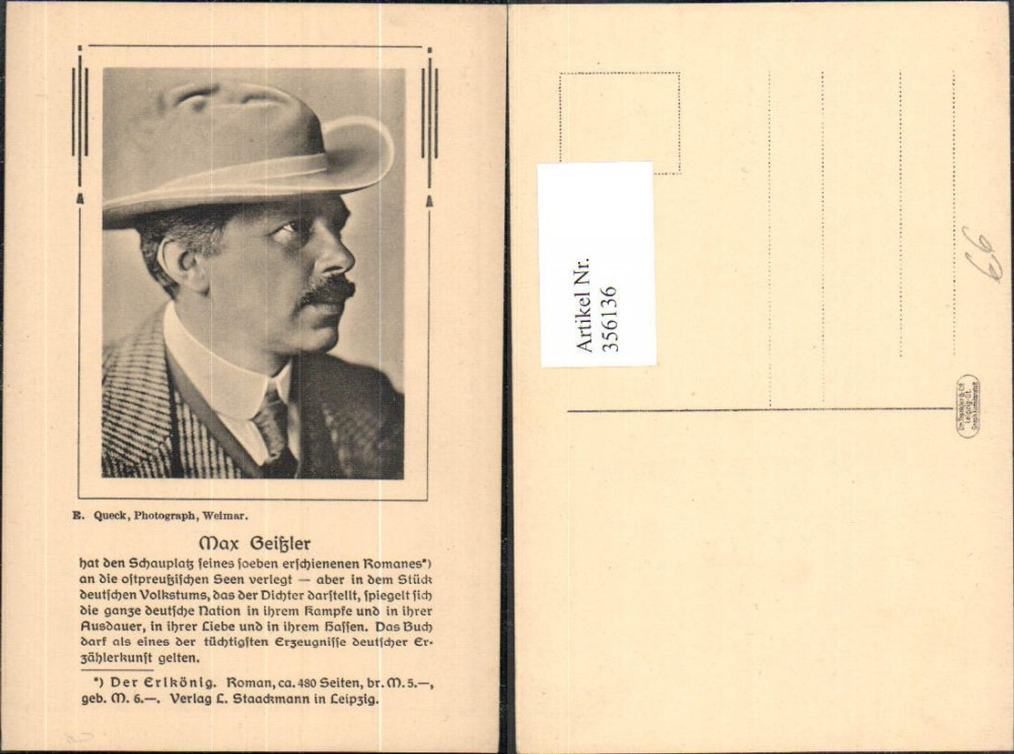 356136,Max Geißler Schriftsteller Portrait Text Passepartout