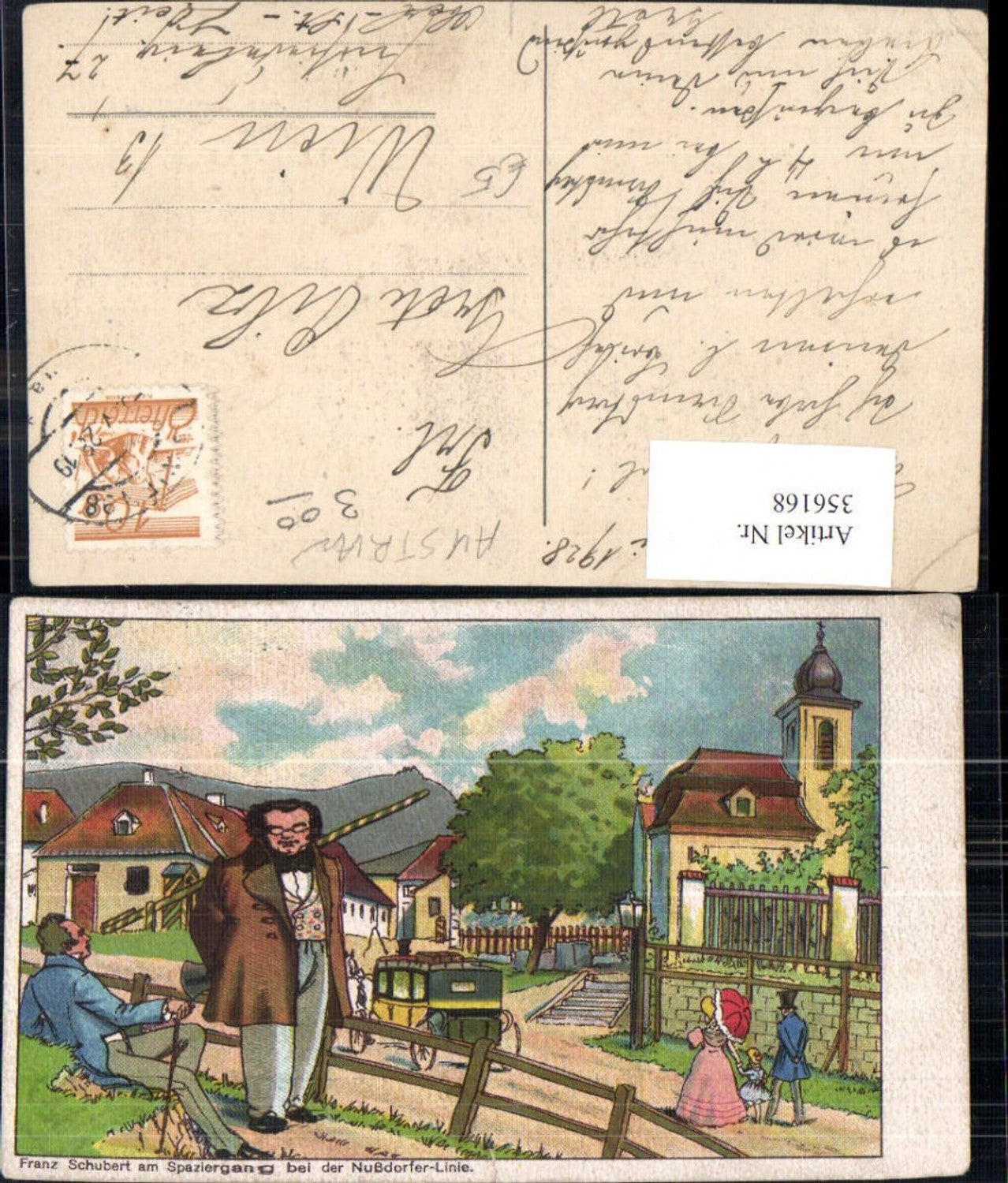 356168,Künstler Ak Franz Schubert a. Spaziergang b. d. Nußdorfer-Linie Komponist Kutsche