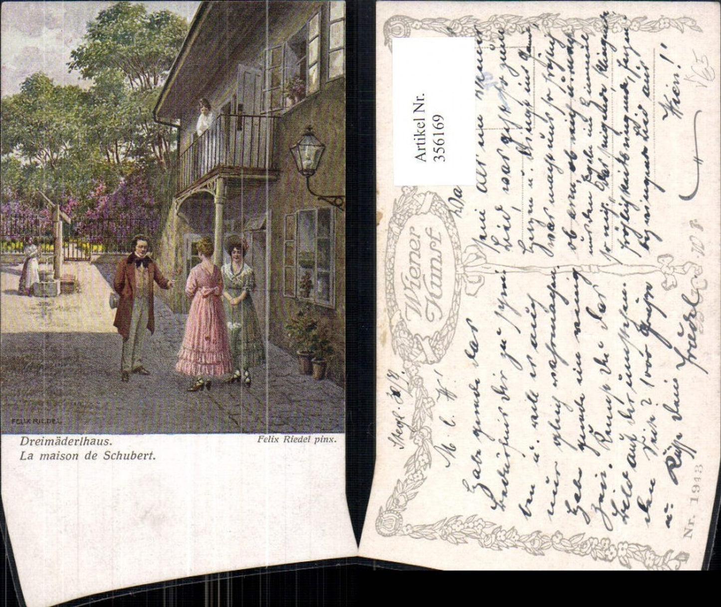 356169,Künstler Ak Felix Riedel Dreimäderlhaus Franz Schubert Komponist pub B.K.W.I. 1943