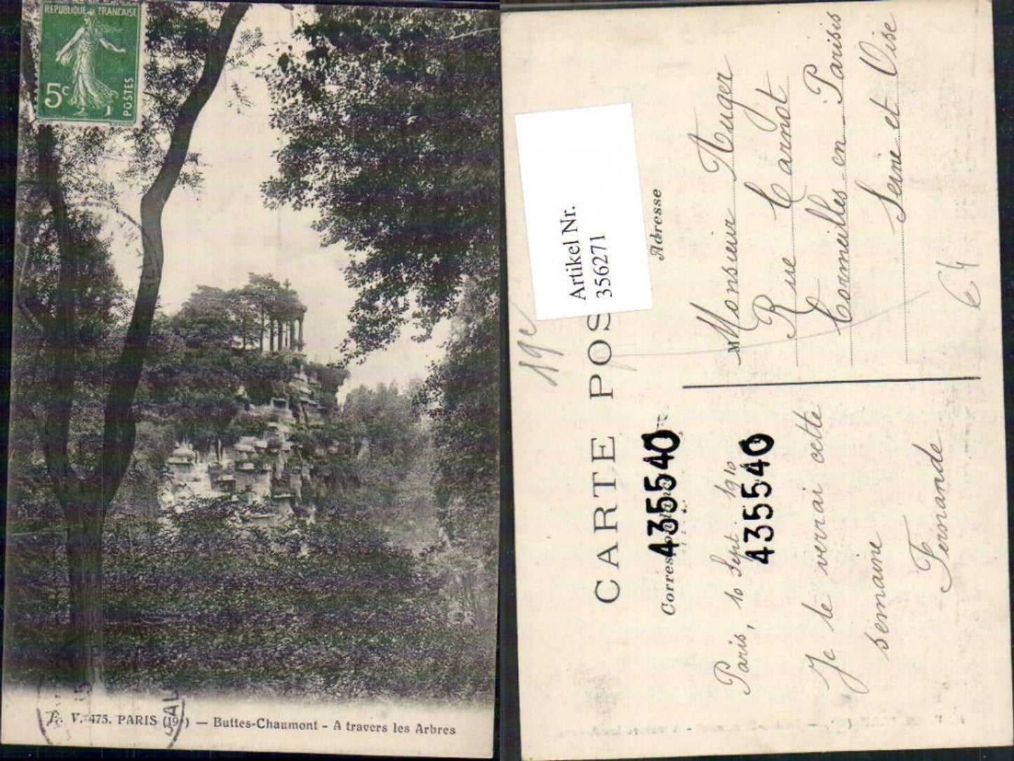 356271,Ile-de-France Paris 19 Buttes-Chaumont A travers les Arbres Tempel Pavillon