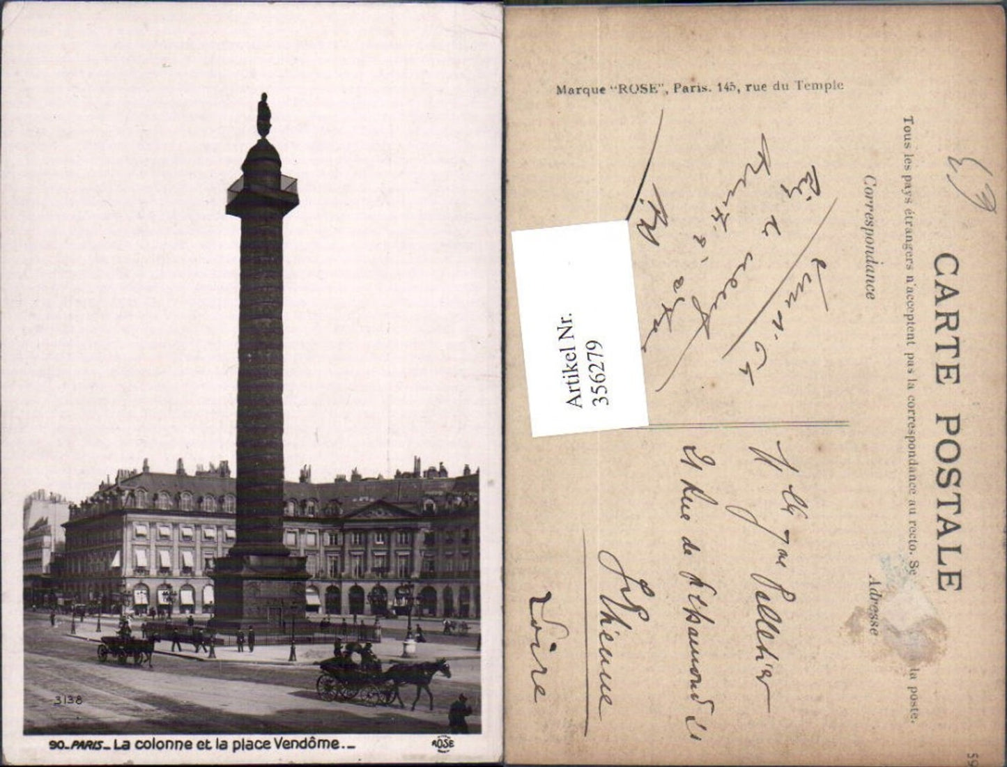 356279,Ile-de-France Paris La Colonne et la Place Vendome Säule Kutsche