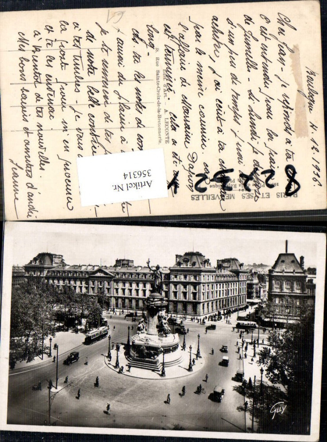 356314,Ile-de-France Paris Place de la Republique Statue Platzansicht Straßenbahn