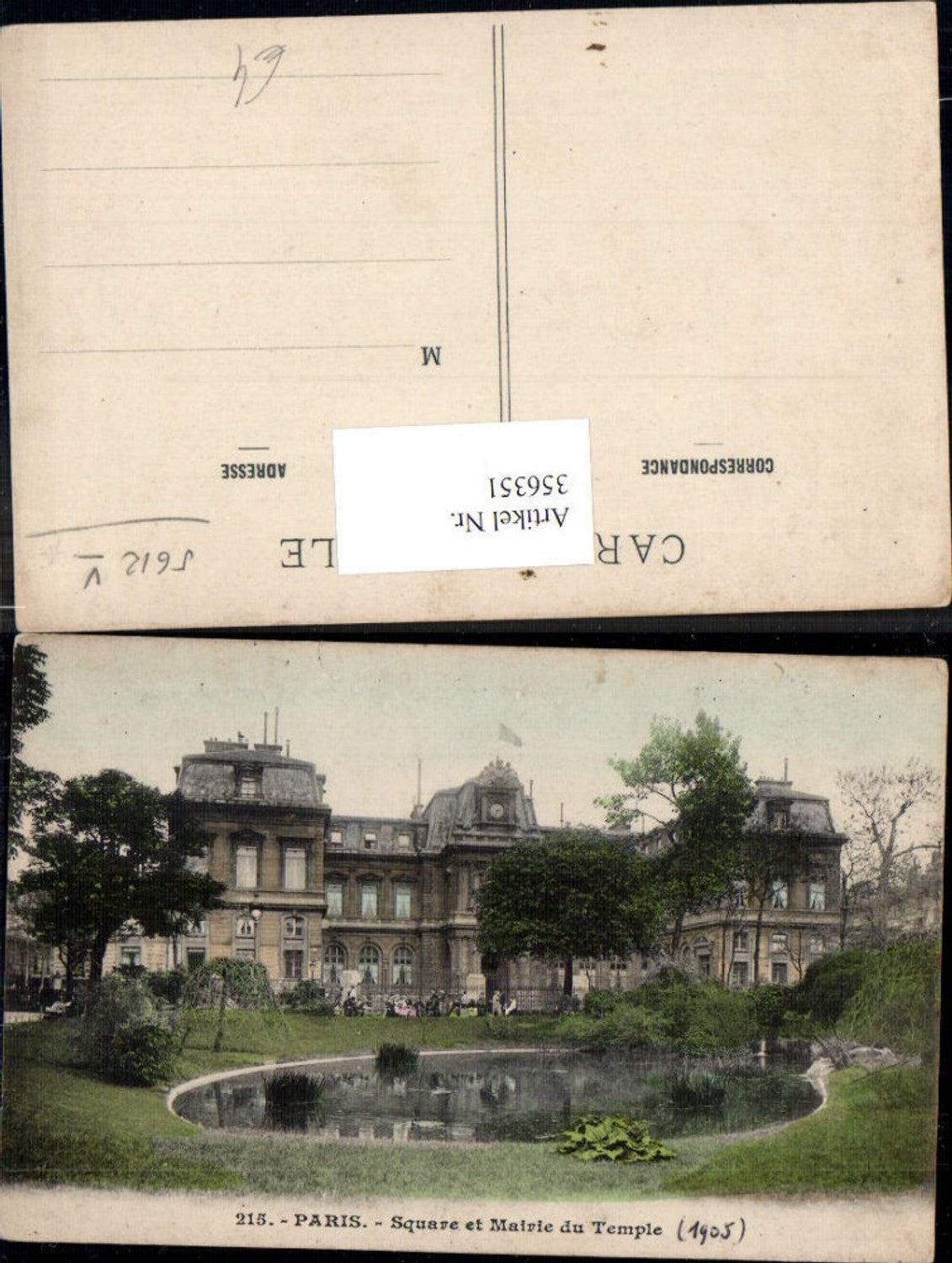 356351,Ile-de-France Paris Square et Mairie du Temple Rathaus Park Teich