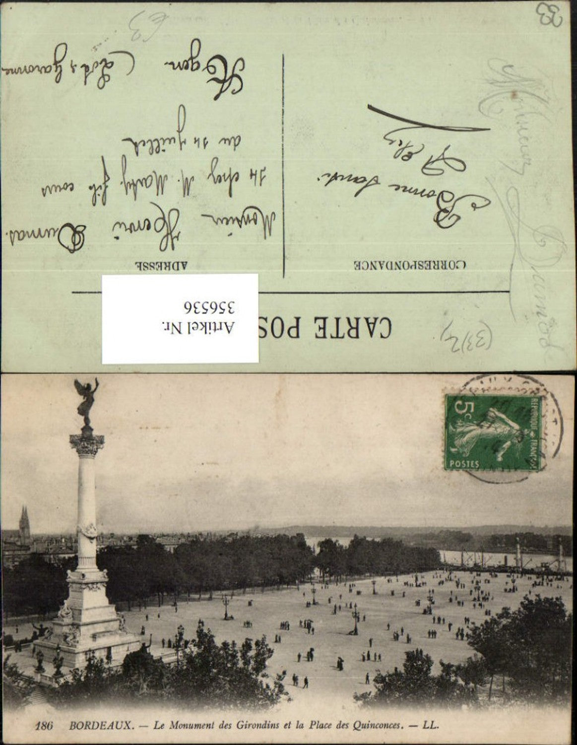 356536,Aquitanien Gironde Bordeaux Monument des Girondins et la Place Quinconces Säule