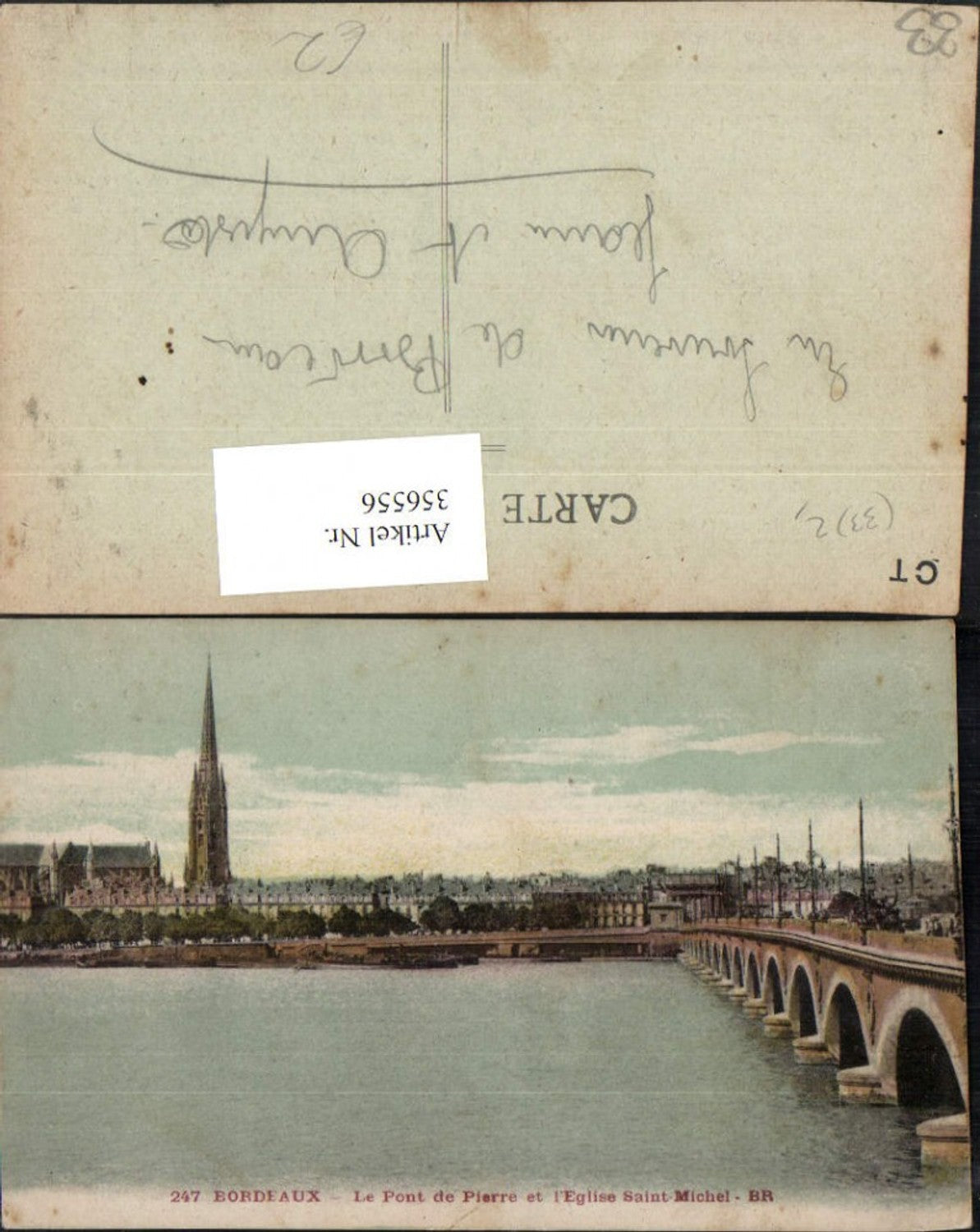 356556,Aquitanien Gironde Bordeaux Pont de Pierre et l'Eglise Saint-Michel Brücke
