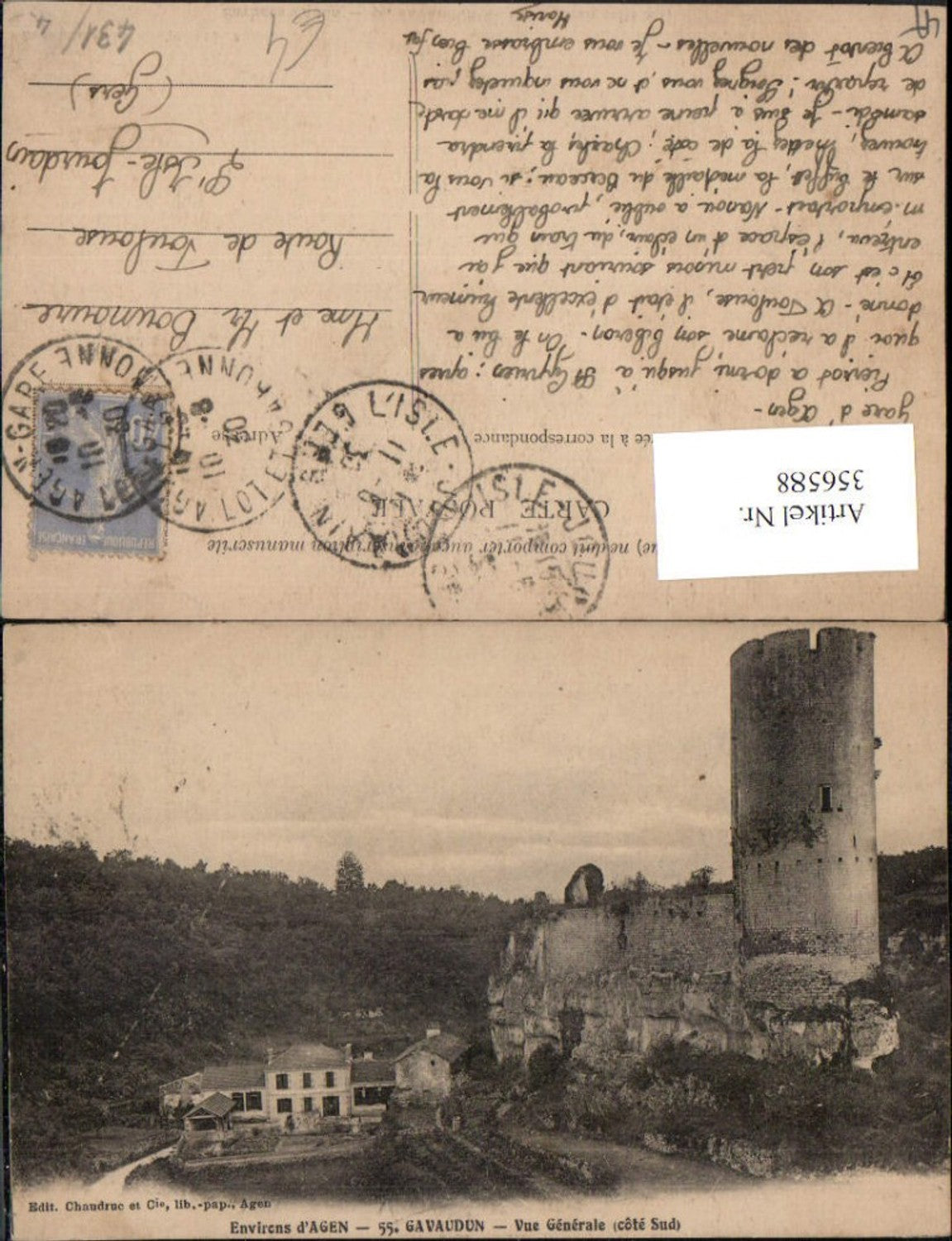 356588,Aquitanien Lot-et-Garonne Agen Gavaudun Vue Generale Turm Ruine