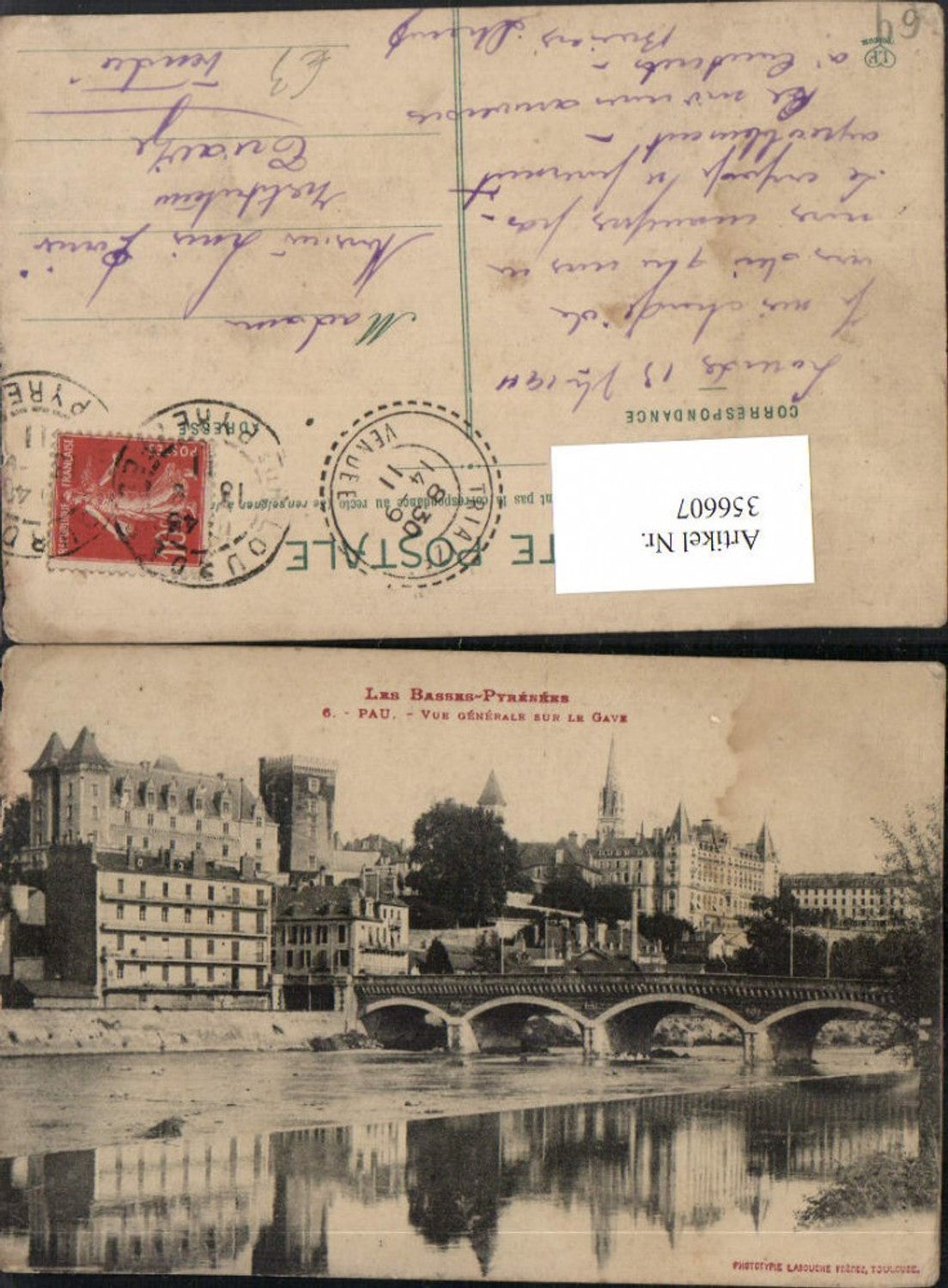 356607,Aquitanien Pyrenees-Atlantiques Pau Vue Generale sur le Gave Brücke