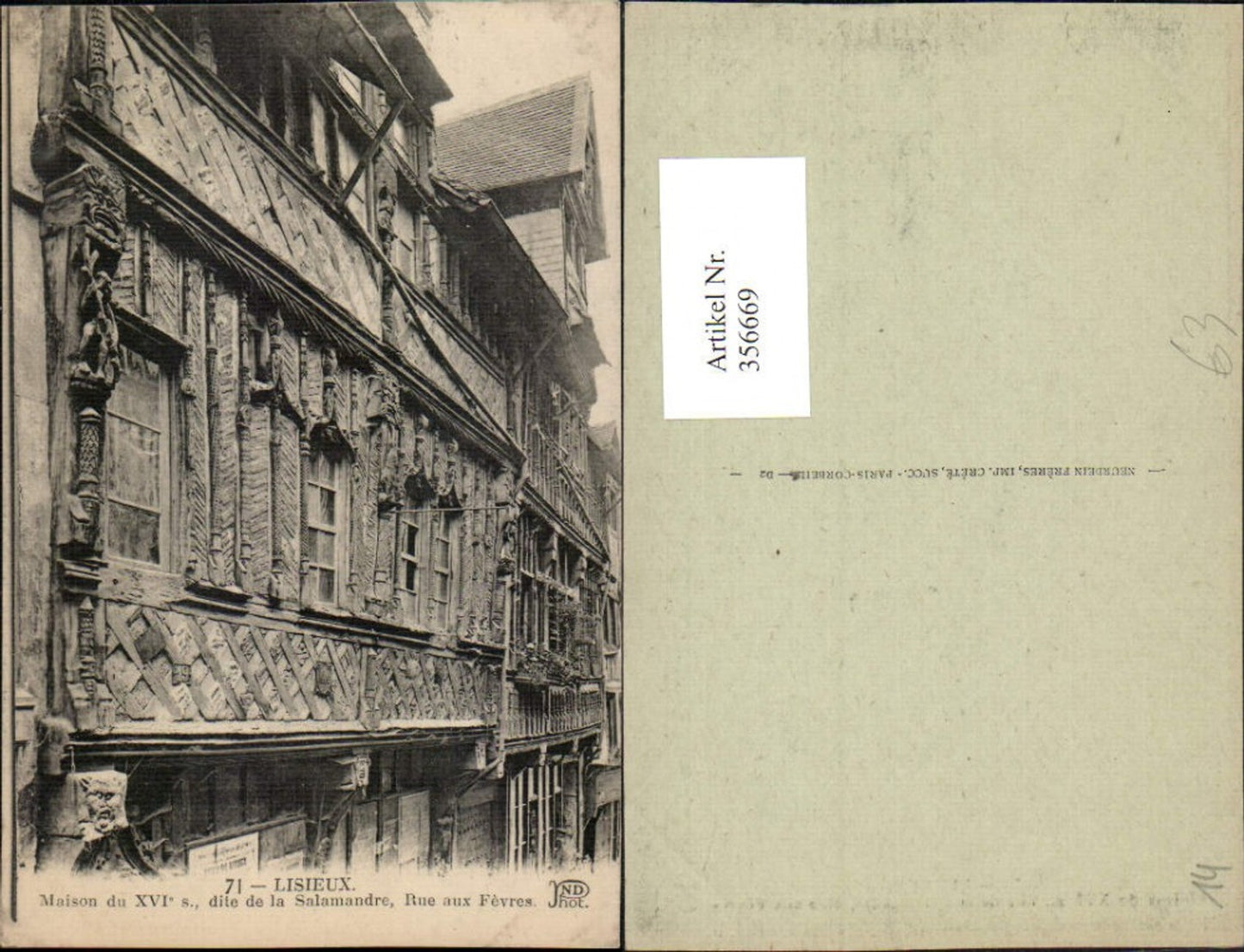 356669,Lower Normandy Calvados Lisieux Rue aux Fevres Maison dite de la Salamandre