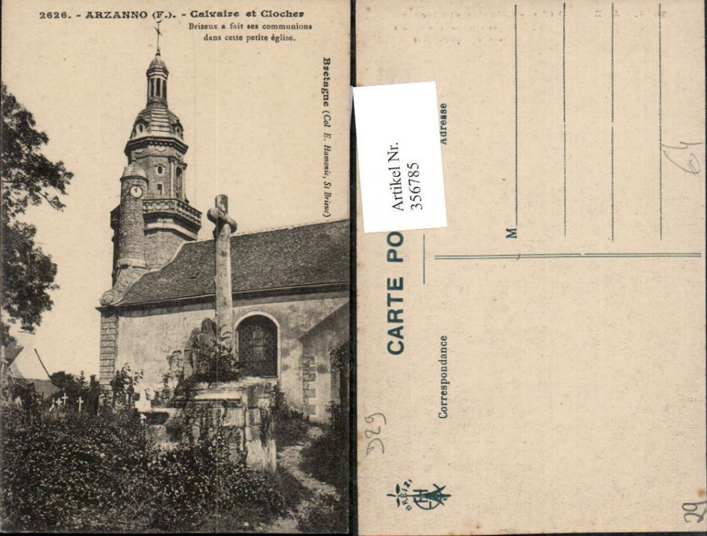 356785,Bretagne Finistere Arzanno Calvaire et Clocher Kirche Glockenturm Kruzifix