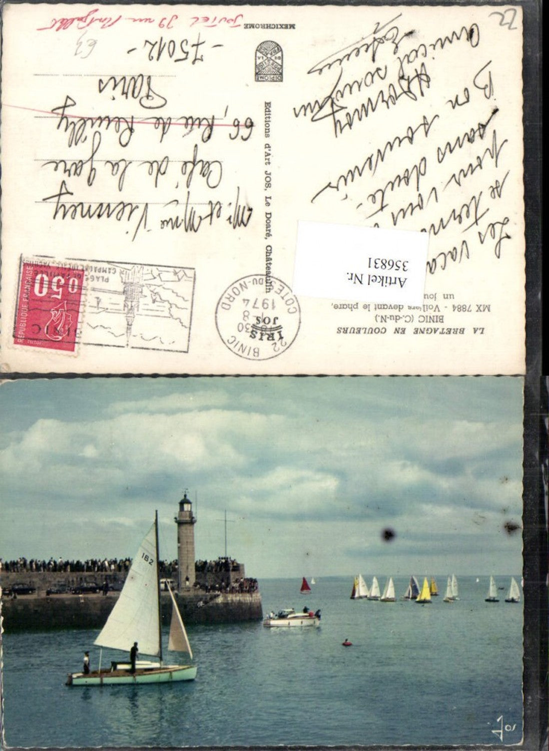356831,Bretagne Cote-Amor Binic Voiliers devant le phare un jour de regates Leuchtturm Segelboote