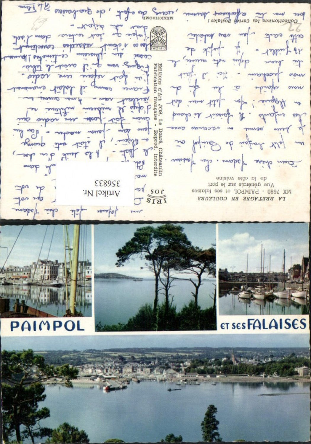 356833,Bretagne Cote-Amor Paimpol et ses falaises Totale Segelboote Mehrbildkarte