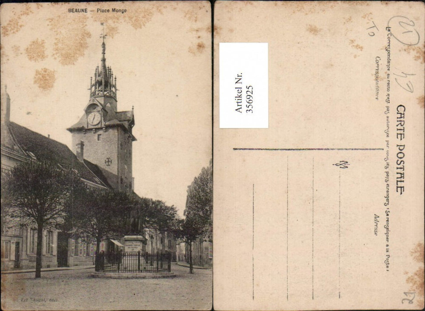 356925,Burgund Cote-Or Beaune Place Monge Denkmal Turm