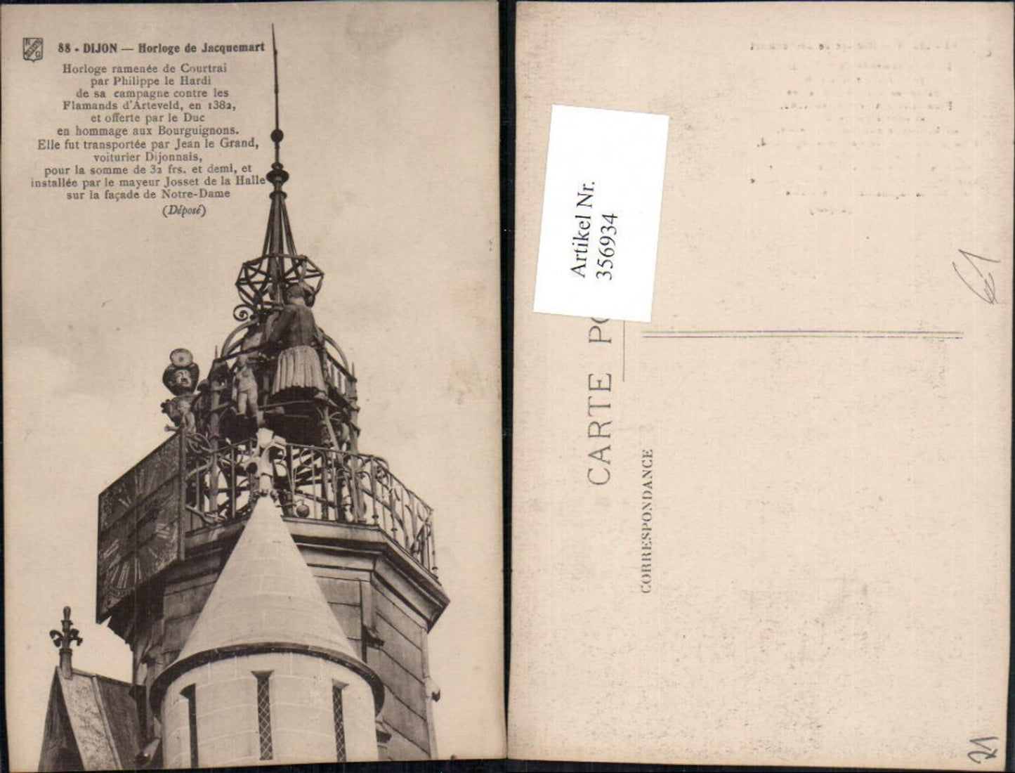 356934,Burgund Cote-Or Dijon Horloge de Jacquemart Turm Uhr