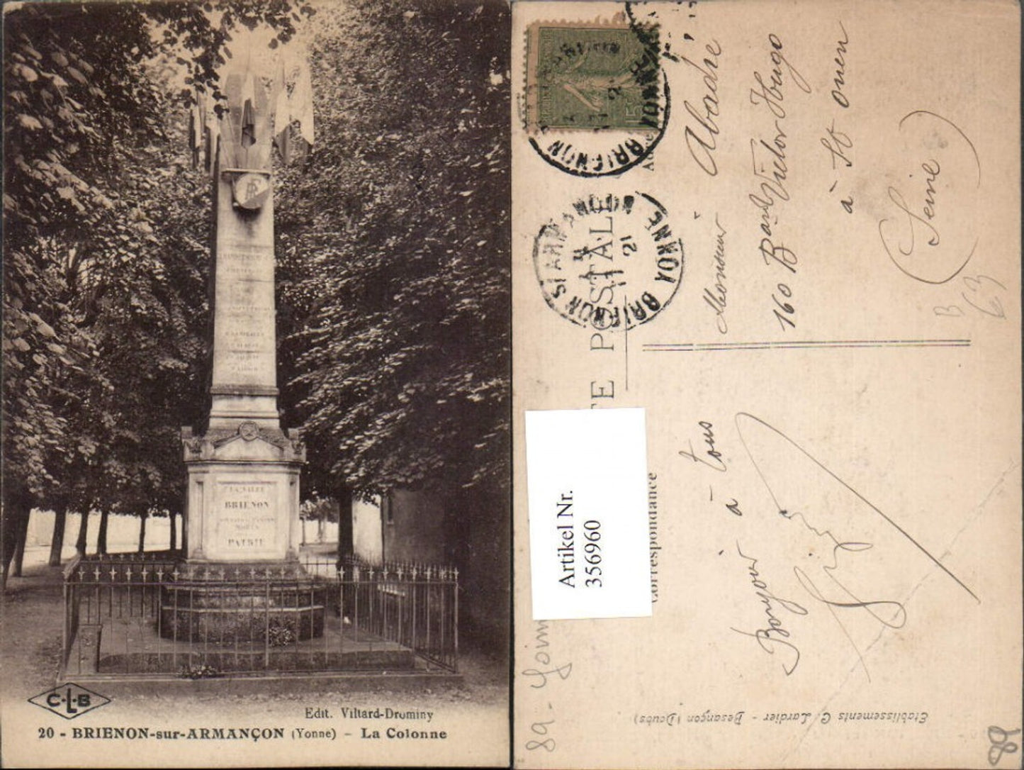 356960,Burgund Yonne Brienon-sur-Armancon La Colonne Denkmal